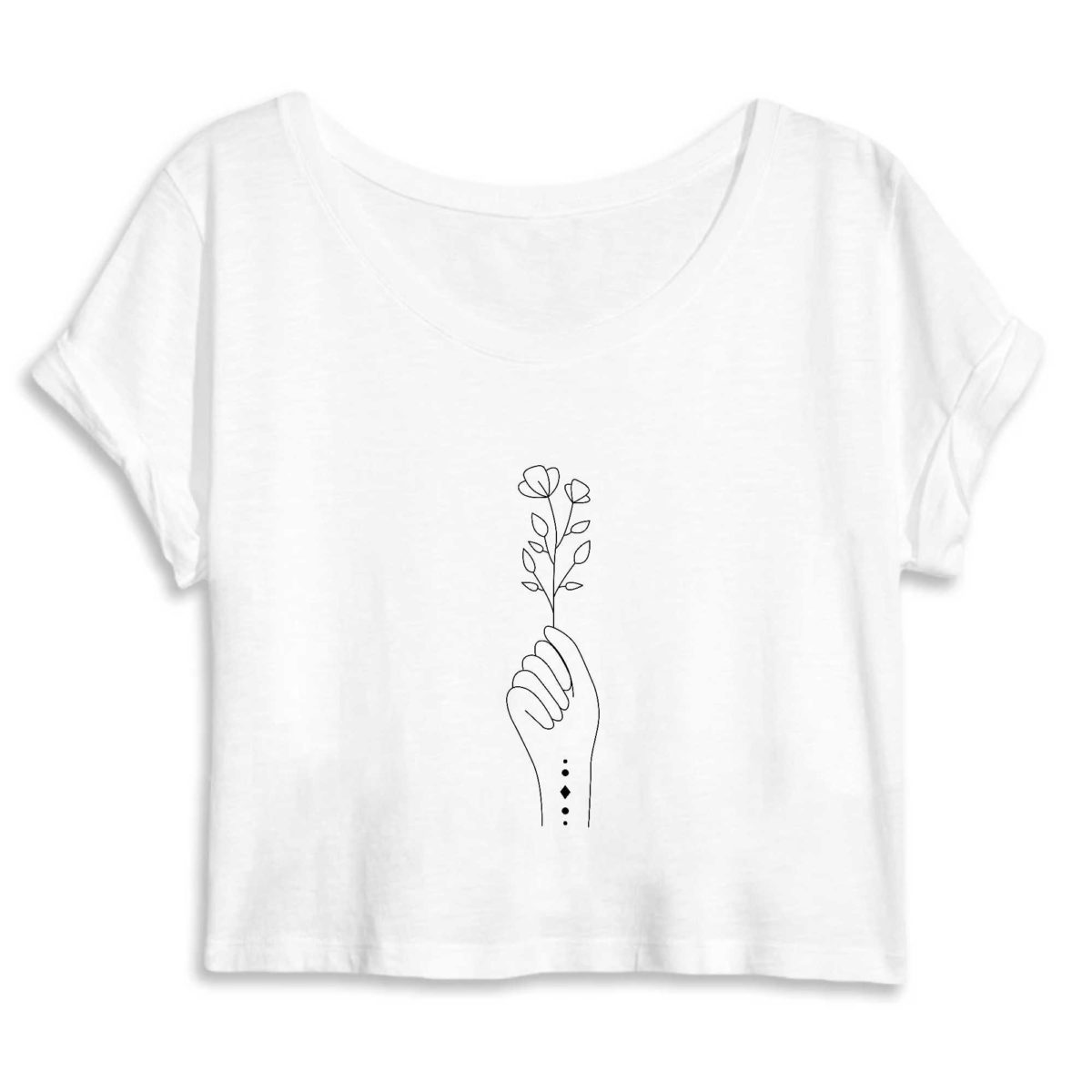 Main fleurie / Crop Top Femme 100% Coton BIO