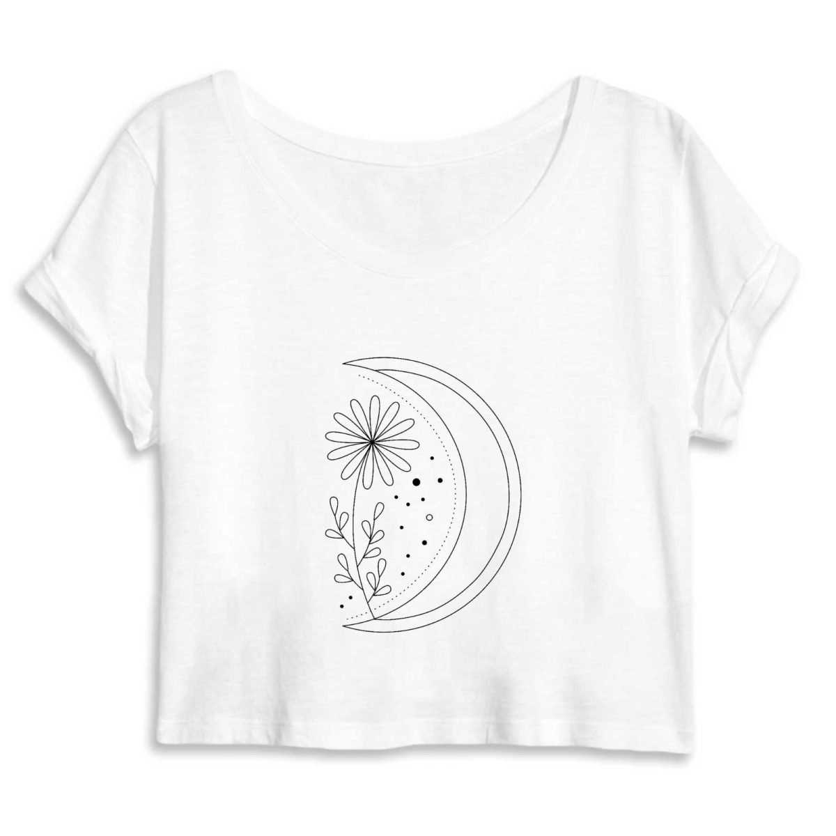 Lune fleurie / Crop Top Femme 100% Coton BIO