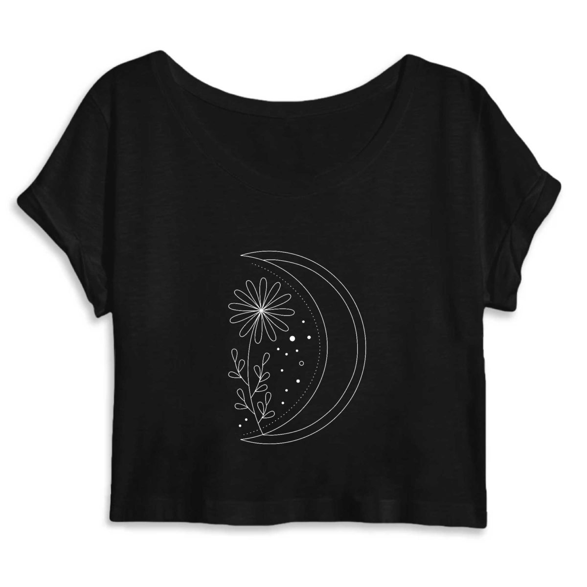 Lune fleurie / Crop Top Femme 100% Coton BIO